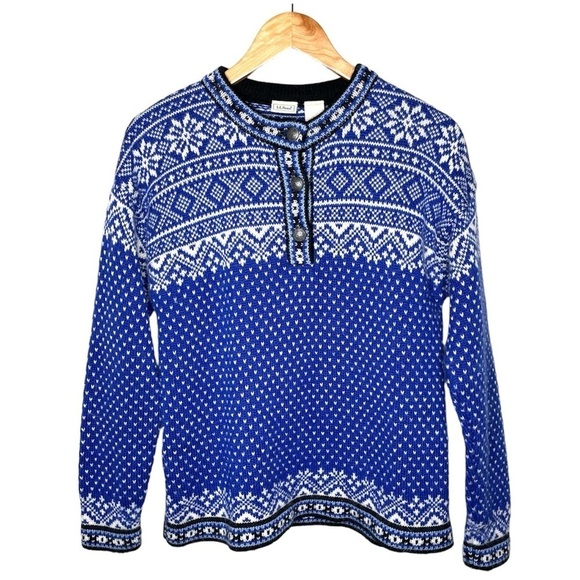 Vintage L.L. Bean FairIsle Nordic Birdseye Wool Sweater - Picture 4 of 13